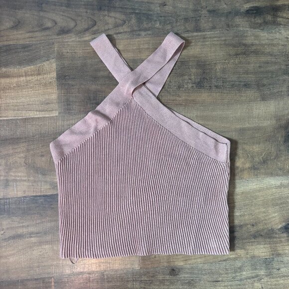 GB Tan Ribbed Knit Asymmetrical Crop Tank Top Size M - Picture 4 of 9